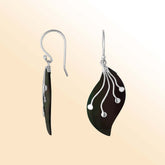 AE-1097-SHB Sterling Silver Leaf Shape Earring With Black Shell Jewelry Bali Designs Inc